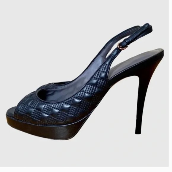 Black Cole Haan Nike Air Stephanie Black Quilted Leather Peep Toe SlingB… - Picture 2 of 9